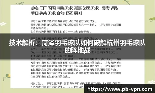 技术解析：菏泽羽毛球队如何破解杭州羽毛球队的阵地战
