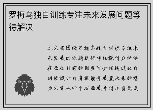 罗梅乌独自训练专注未来发展问题等待解决